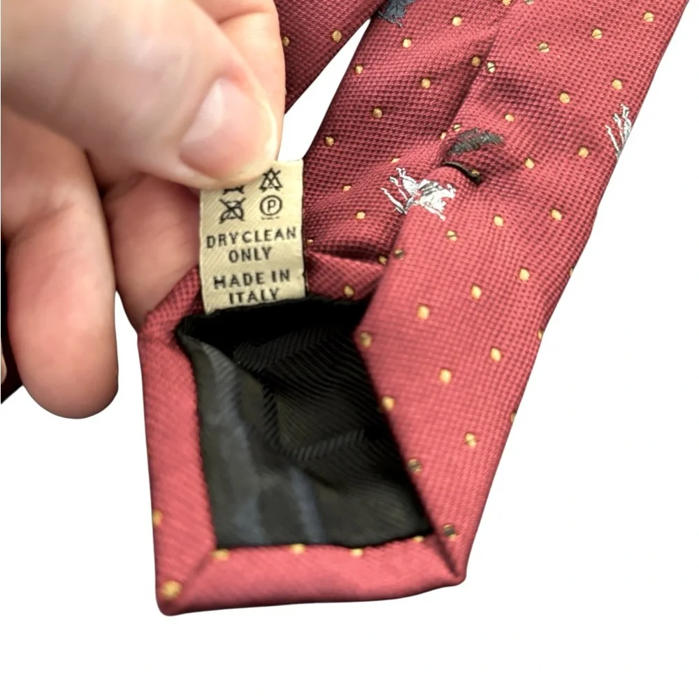 VTG Burberry London Silk Neck Tie Wide 4” Dark Red Burgundy Knight Gold Dots